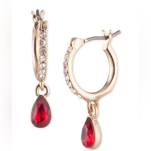 GIVENCHY Gold-tone Red Crystal Small hoop earrings. NWT